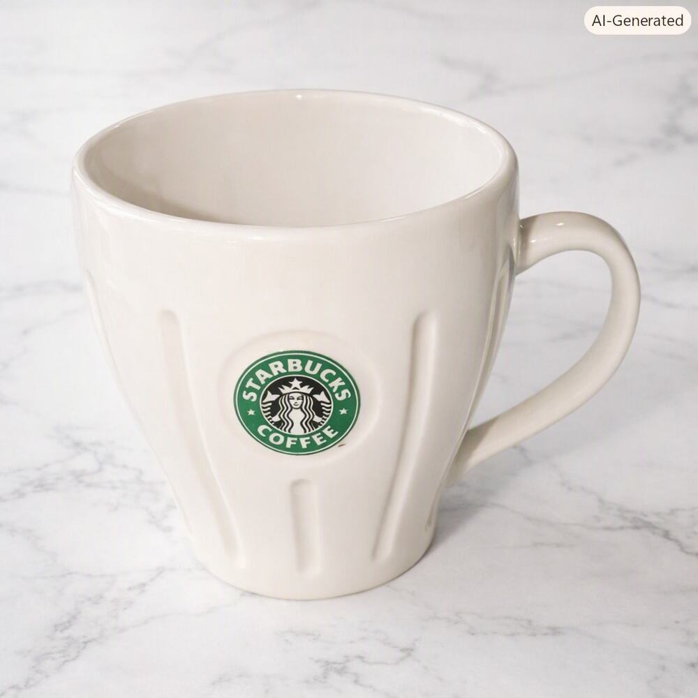 Starbucks 2003 Ribbed Barista Logo Mug 16 oz White Ceramic Coffee Cup